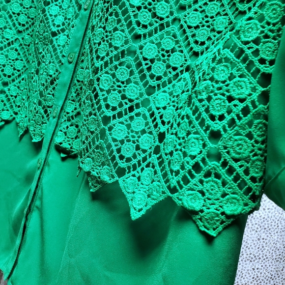 Vintage  Mint Green Lace Overlay Button Down Blouse - Picture 11 of 13